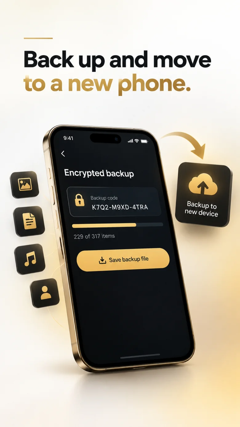 Encrypted backup in Calculator Hide App for moving your vault to a new phone