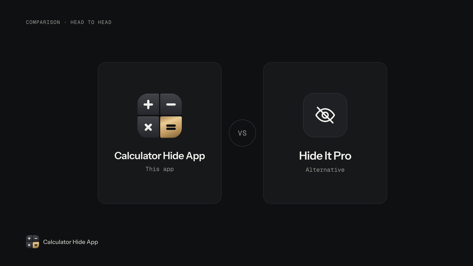 Calculator Hide App icon facing Hide It Pro in a side-by-side comparison