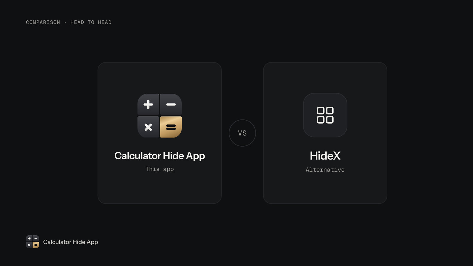 Calculator Hide App icon facing HideX in a side-by-side comparison