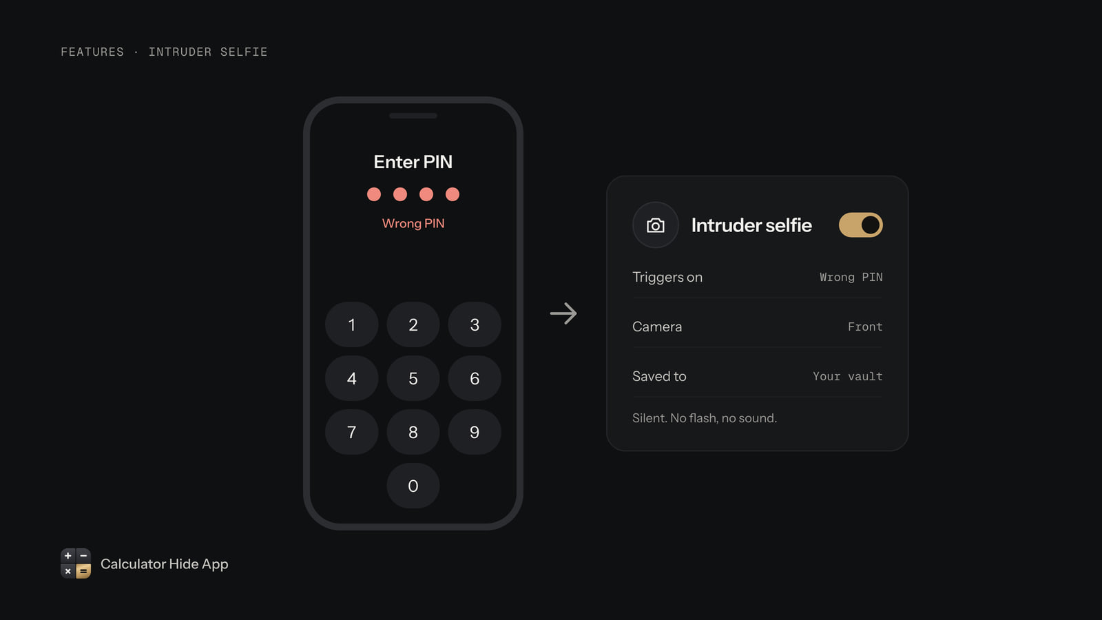 Wrong PIN entered on a lock screen next to the intruder selfie setting switched on