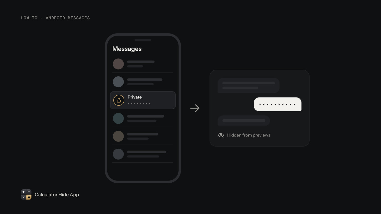 Android message list with one private conversation locked and its preview hidden