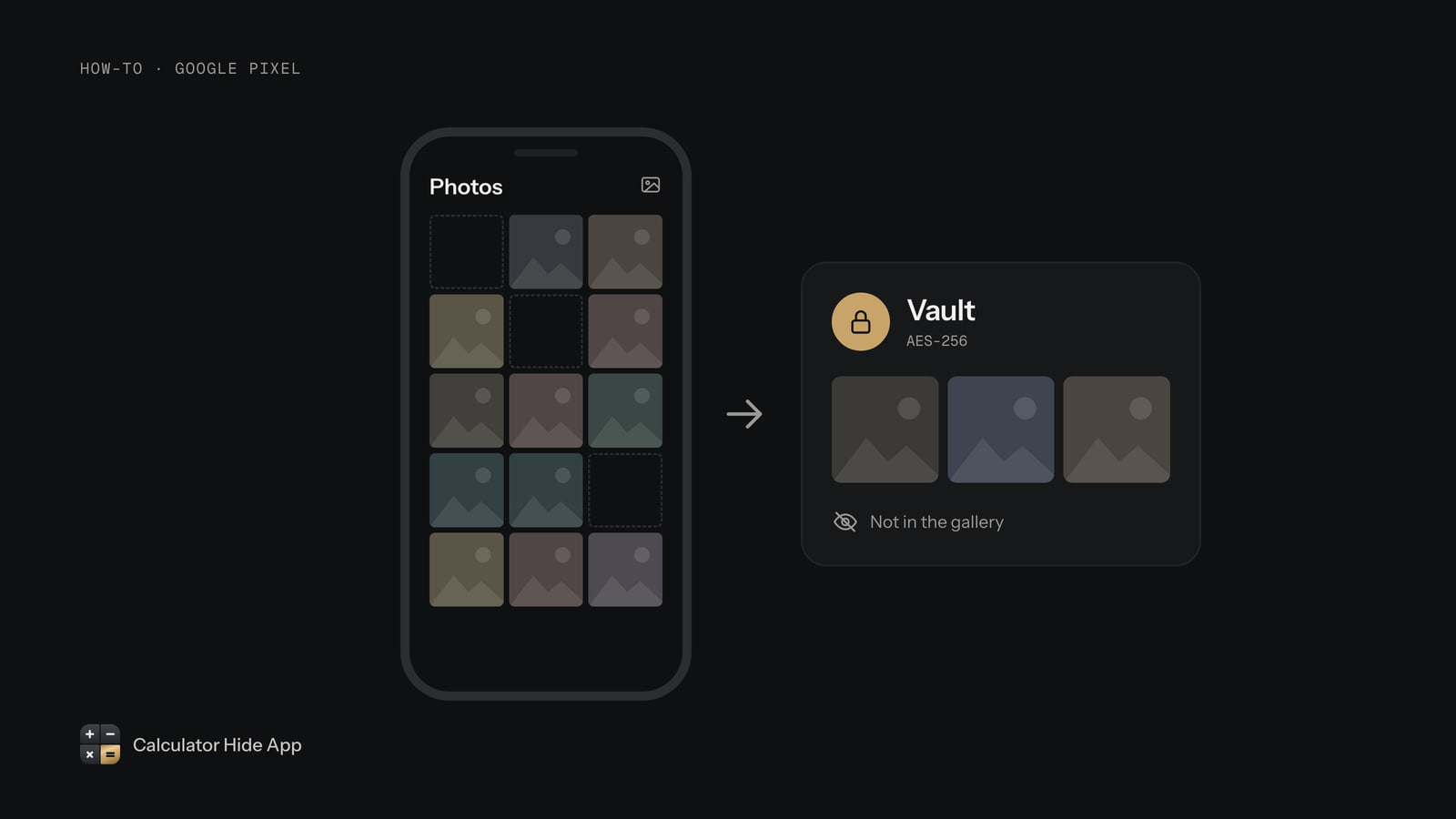 Photos moving from the Google Pixel Photos app into a locked vault, no longer in the gallery