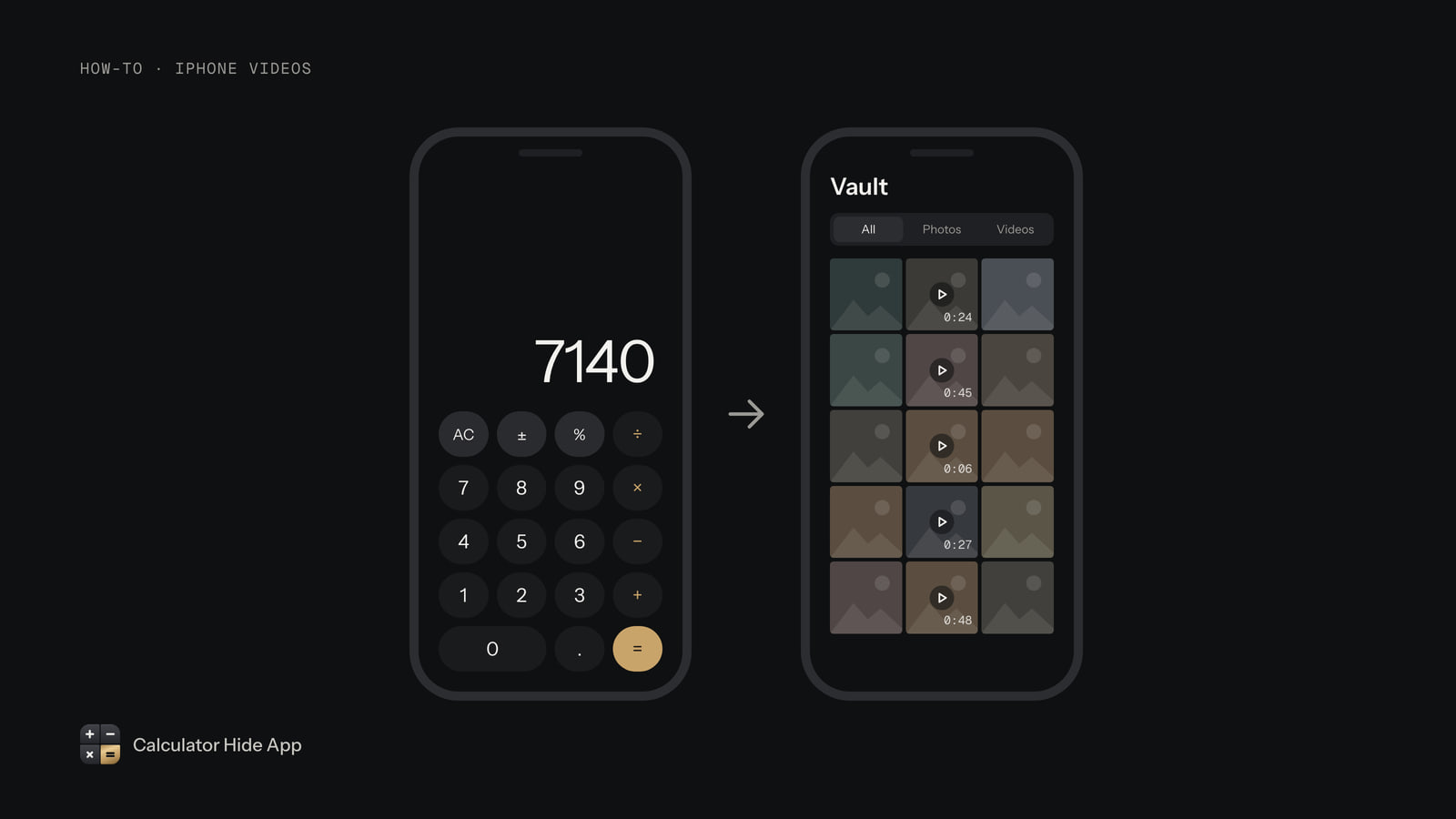 Calculator showing 7140 that opens a private vault of hidden videos