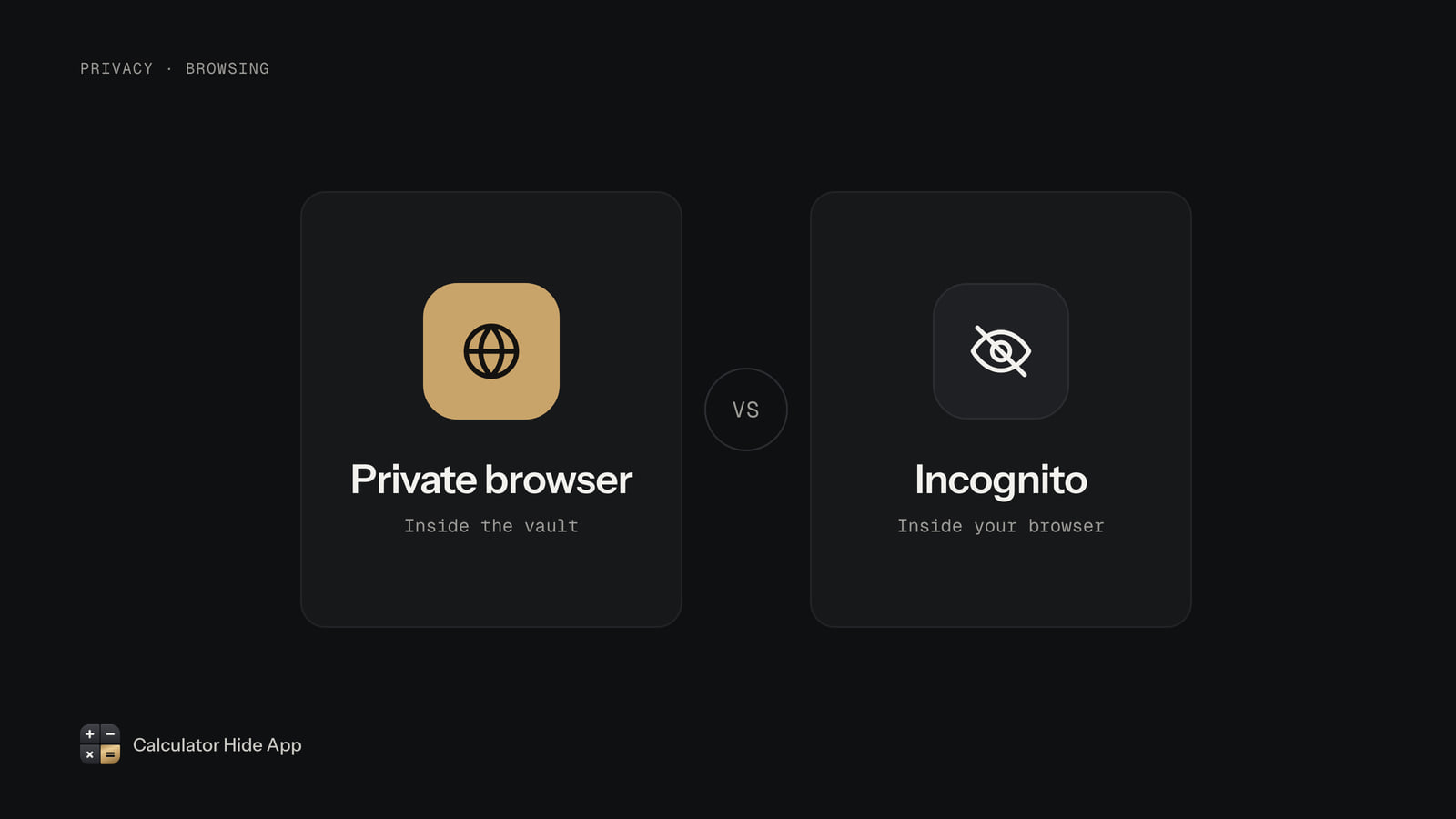 Private browser inside the vault compared with incognito mode inside a regular browser